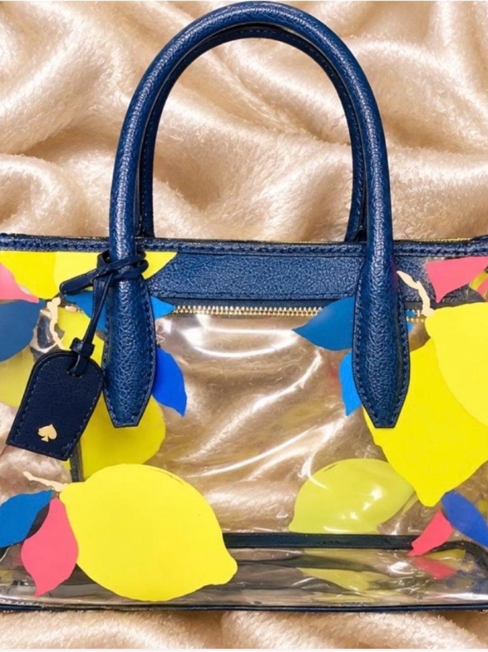 kate spade Clear Tote with Yellow Lemon Appliqués and Navy Trim